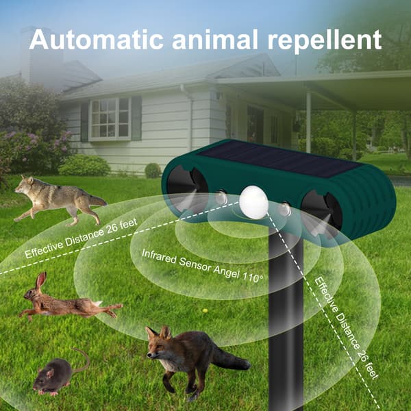 Ultrasonic Rat Repellent with Solar Panel, Compatible with SE Countries, Effective Pest Control for Garden and Home