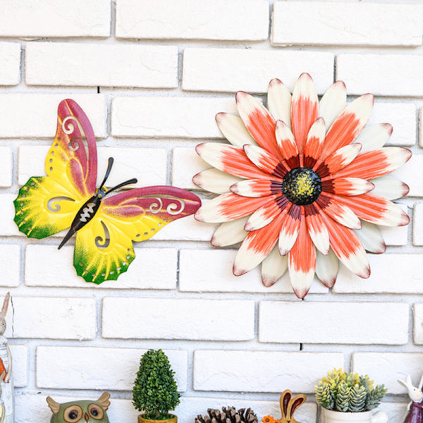 Tervetuloa-kyltti koriste simulointi metalli auringonkukka perhonen seinätaide riippuva piha-aita koristelu kotiin ulos Orange Butterfly