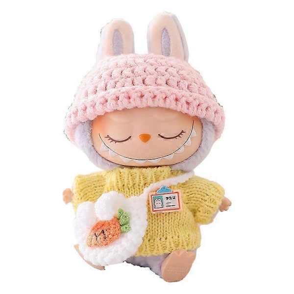 Apply Labubu Sittande Party Docka Kläder Tyg Macaron 2 Generation Sittande Ställning Pvc Docka Ullgarn Kostym Hatt Skor GS