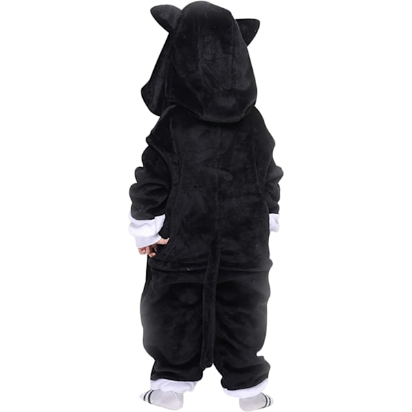 Barn unisex jumpsuit, 2023 kostymdjur onesie nattklänning pyjamas huvtröja cosplay kigurumi nattkläder jul halloween Blackcat 130