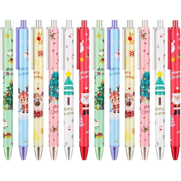 12-Piece Gel Ink Ballpoint Pens, Christmas Themed Stationery Set for Kids