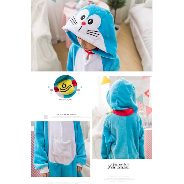 Lasten unisex-hyppyasu, 2023 eläinpuku onesie yöpaita pyjama huppuinen yöasu cosplay kigurumi yöasu joulu halloween Doraemon2 100