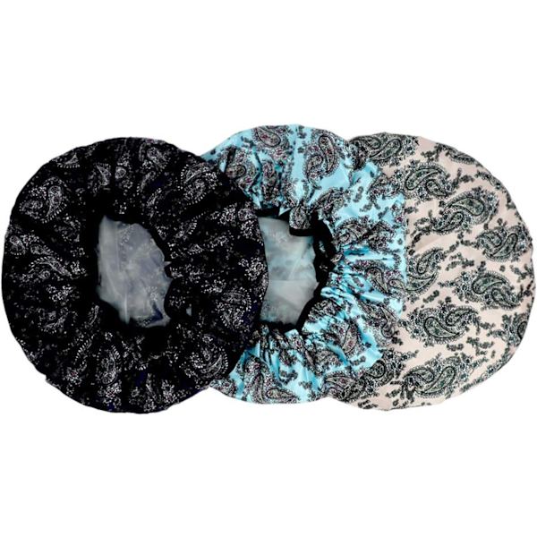 3-pakning dobbeltlags dusjhette vanntett elastisk badehette for kvinner dusj spa salong Multicolor-2