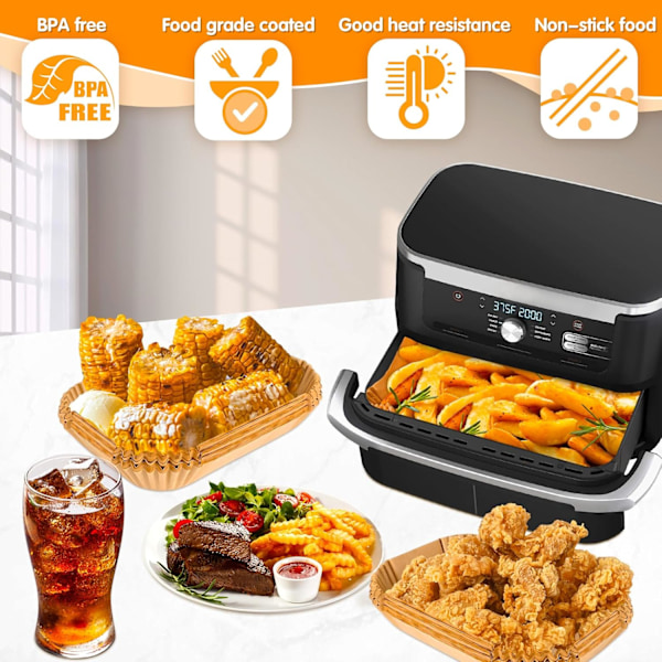 Air Fryer Bakpapper för Ninja AF500EU - 150 st Dubbla Zons Papper Foder, 5,2L och 10,4L