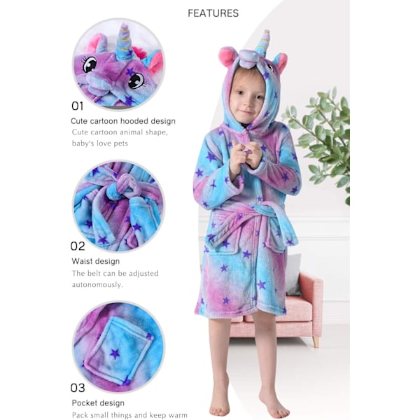 Børnebadekåber Badekåbe 3D Enhjørning med Hætte, Piger Drenge Fleece Blød Kigurumi Tegneserie Morgenhjemmekåbe Natkjole Pyjamas Lommer B-enhörning 11 130