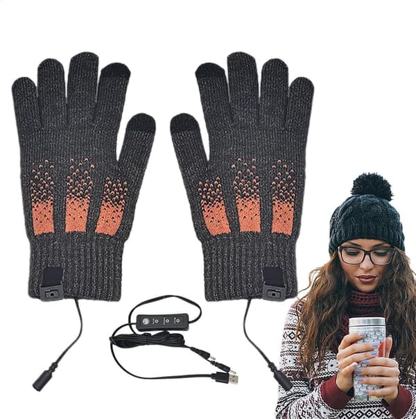 Opvarmede handsker, elektriske handsker, varme cykelhandsker til vinter, niveau 3 varme skihandsker, 23 x 13 x 8 cm, USB, grå