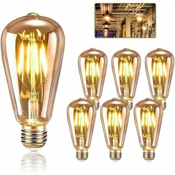 E27 Vintage Edison Glödlampor, E27 ST64 4W Varmvit LED - 6-pack (Ej Dimbar)_MGF