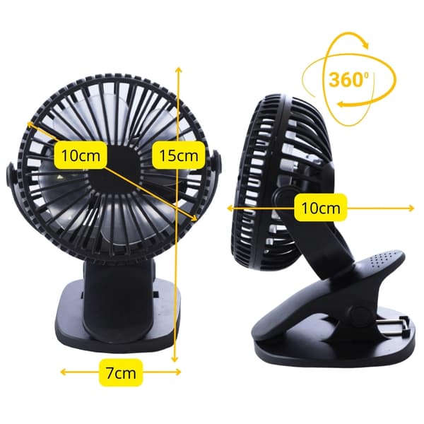 Klemmeventilator, miniventilator, USB-opladning, mobil, sort, skrivebord_MGF