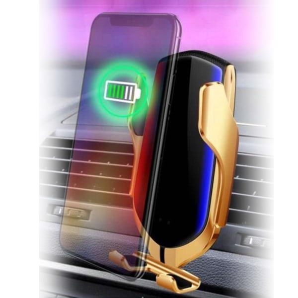 Metallisk Mobiltelefonhållare Bil Trådlös Laddare QI 10W Snabbladdare Billaddare med Automatisk Klämfunktionssensor silver