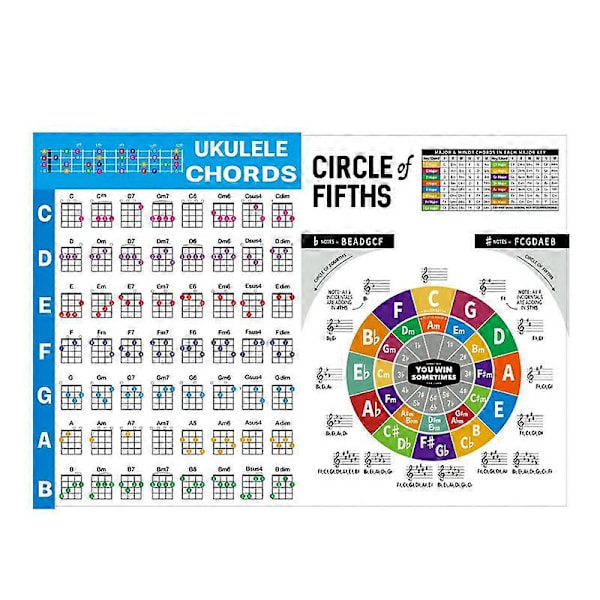 Ukulele Ackorddiagram Klistermärke Ukelele Musikundervisning Gitarr Ackorddiagram för Nybörjare Stor Storlek