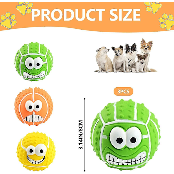3 kpl Vinkuvia koiranpalloja, Smiley Face Lateksi Koiran Vinkuva Purulelu, 3,1 tuuman pehmeät pomppivat noutopallot keskikokoisille pienille lemmikeille