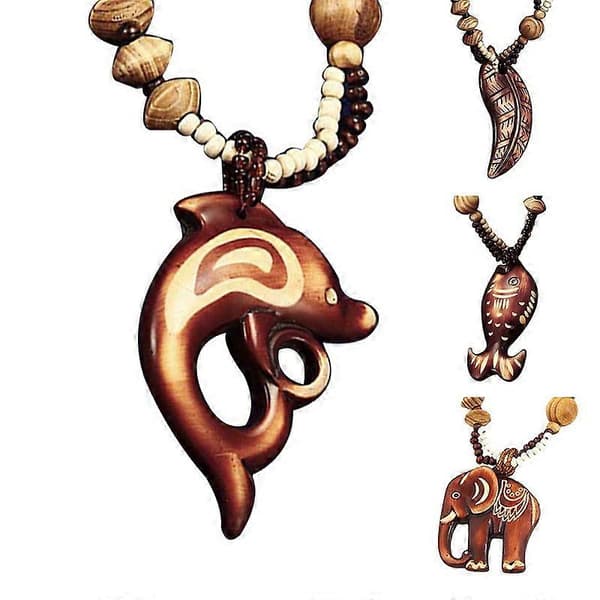 Boho Dæmning Elefant Delfin Fisk Dyr Blad Vedhæng Perlebesat Træ Lang Halskæde_MGF 1