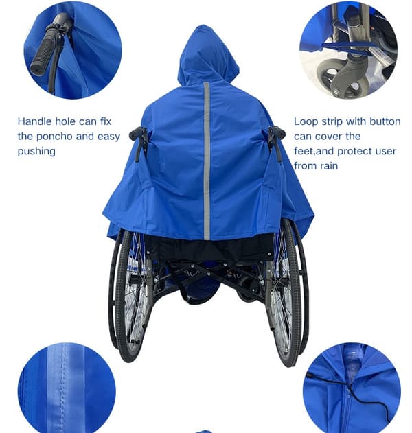 Vanntett poncho-overtrekk for rullestoler Blå Blue