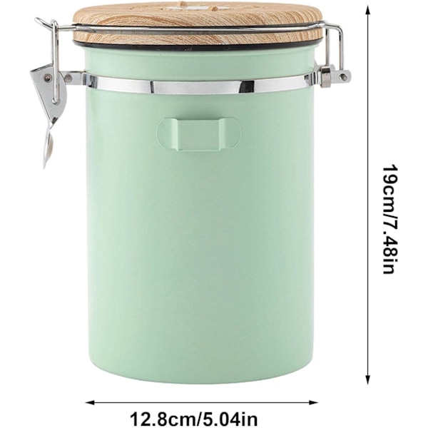 (Grøn) Kaffebeholder - Kaffedåse - 1,8L - Kaffebeholder Opbevaringsdåse - Kaffebeholder - Lufttæt Kaffebeholder med CO2-udluftning - grøn green