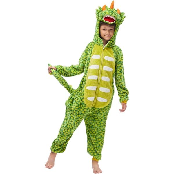 Unisex børnejumpsuits, 2023 kostume dyreonesie natkjole pyjamas hættede nattøj cosplay kigurumi nattøj jul halloween Grön dinosaurie 130