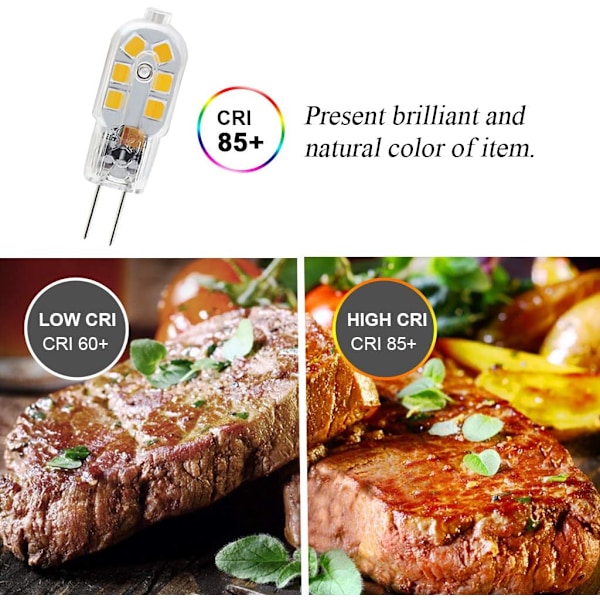 10 stk LED-lamper G4, 20W halogenlampe erstatning, 2W G4 dobbel base, 12V dagslys 6000 K