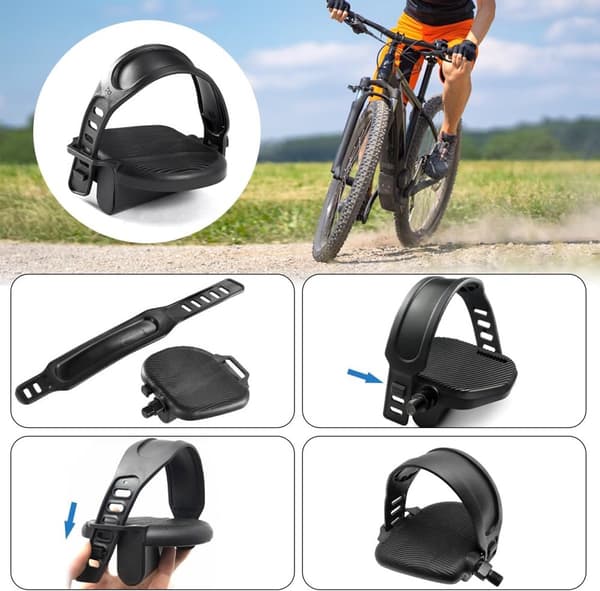 Justerbare pedalstropper, 3 par, universal gummi, til motionscykel og cykel, sort