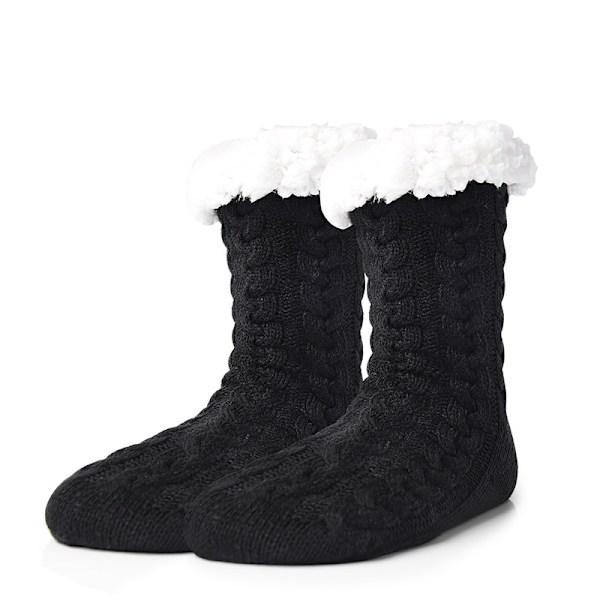 Mænds Fuzzy Slippers Sokker Vinter Hyggelig Blød Fleeceforet Tyk Komfortabel Strikket Anti-Slip Julehjemmesokker svart