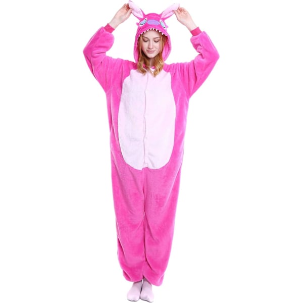 Vuxen Unisex Jumpsuits Kostym Djurkostym Dräkt Kick Suit Nattklänning Pyjamas Huvtröja Nattkläder Cosplay Cartoon Kigurumi Karneval Jul Halloween Rosa stygn L