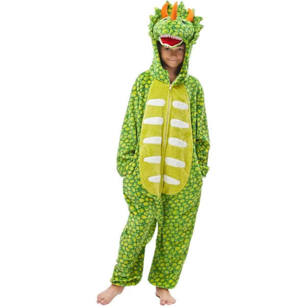 Unisex børnejumpsuits, 2023 kostume dyreonesie natkjole pyjamas hættede nattøj cosplay kigurumi nattøj jul halloween Grön dinosaurie 130