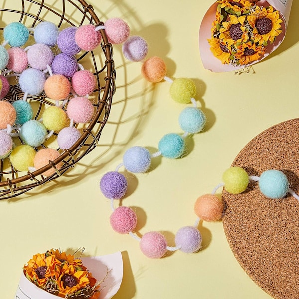 Garland af uldfiltbolde, farverig pompom-girland, 6,5 fod lang, 24 kugle-girland til Mardi Gras, påske, halloween, Thanksgiving, julevæg (regnbue