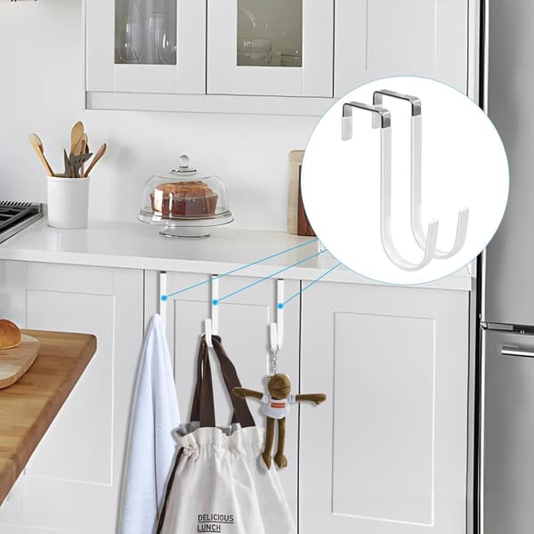 Door Hooks Without Nails 8mm, 4.5cm Door Width (4-Pack) - Stainless Steel & Plastic White White