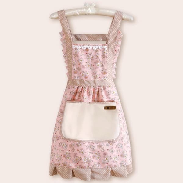 Floral Princess Apron in Cotton with Hand Drying Function - Perfect for Cooking and Baking Pink Pink