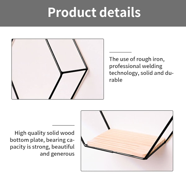 Sæt med 3 hexagonale metalvæg hylder, dekorative hængende hylder, loftvæg hylder, hylder til vægdekoration black