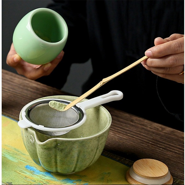 Keramisk Matcha-te, inklusive matchaskål och matchavisp, 5-delars set turkos turquoise