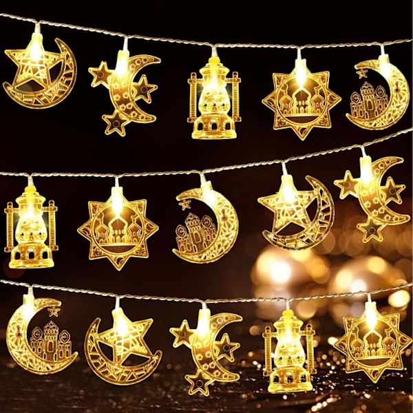 LED Ramadan Lyslenke (20 LED) - 3m Dekorlys for Eid Mubarak, Hjem- og Hagedekor kinds of warm colors