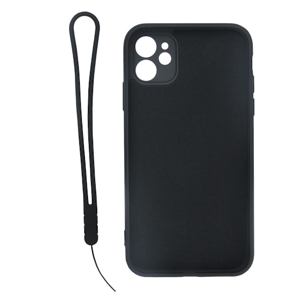 iPhone 11 Silicone Case with Ring Holder and Hand Strap - Black Black Svart