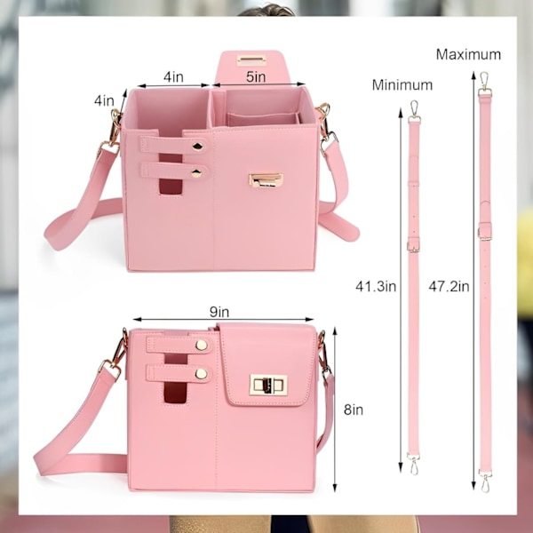 Vannflaskepose for utendørs bruk, crossbody, med lærkoppholder og justerbar stropp, rosa Pink