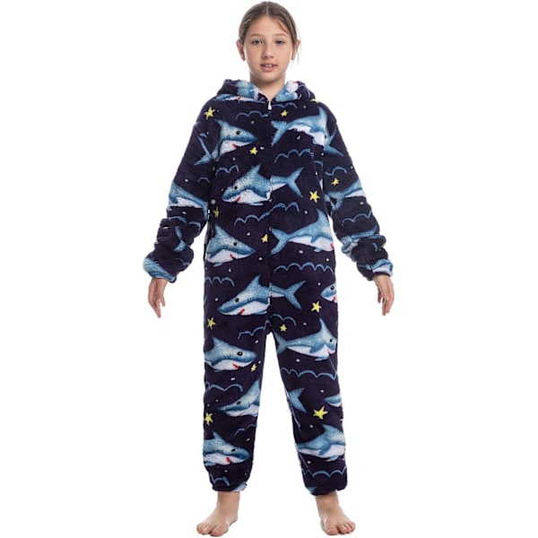 Barn unisex jumpsuits, 2022 kostyme dyreonesie nattkjole pyjamas hette nattklær cosplay kigurum nattklær jul Halloween Shark2 130