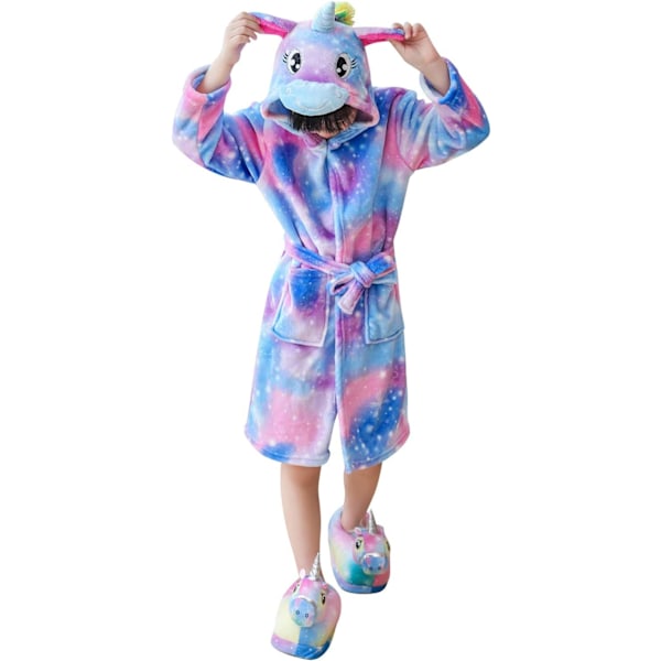 Barnbadrockar Badrocka 3D Enhörning Huva, Flickor Pojkar Fleece Mjuk Kigurumi Cartoon Morgonkåpa Nattkläder Pyjamas Fickor C-enhörning8 140