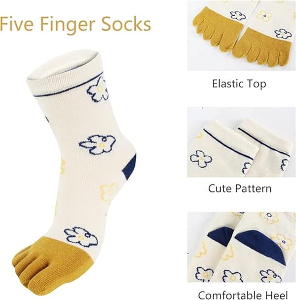 Roliga tåstrumpor, 5-fingers separerade bomullsstrumpor, 3-pack (svart + vit + blå)