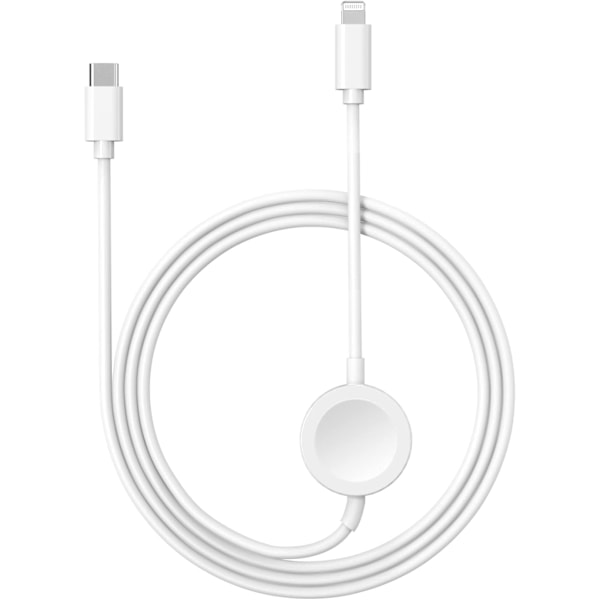 2-i-1 Apple Watch og iPhone-lader, Magnetisk hurtigladekabel, 1,2M for SE/8/7/6/5/4/3 og iPhone 14/13/12/11/Pro/XR