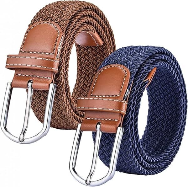 Bälte - Unisex - Flätat stretchmidjeband - Elastiskt - Spänne - Lämpligt för jeans och byxor - Brun, Blue_yu