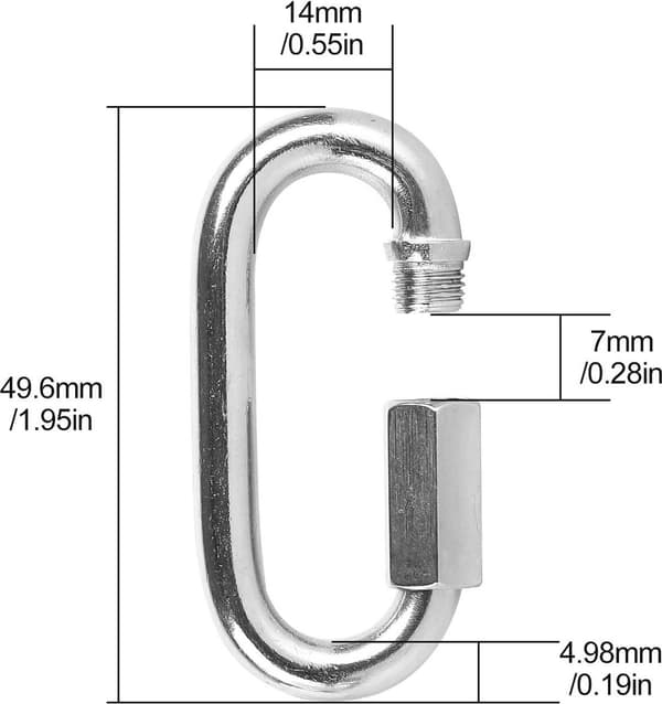 Quick Link Kædeforbinder, 16 Stykker M5/5mm Rustfrit Stål, D-formet til Hængekøjer (Ikke til Klatring)