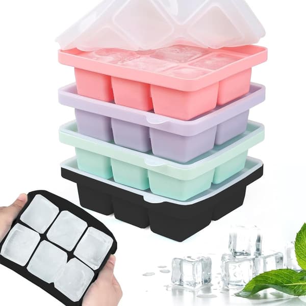 Isbitsform - 4-pack silikonisbitsform med lock - Diskmaskinssäker - 4x6 celler - Perfekt för öl, cocktails, whisky och kalla drycker