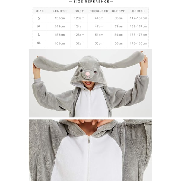 Voksen Unisex Jumpsuits Kostume Dyrekostume Dragt Kick Suit Natkjole Pyjamas Hætte Natbeklædning Cosplay Tegneserie Kigurumi Karneval Jul Halloween B-hase M