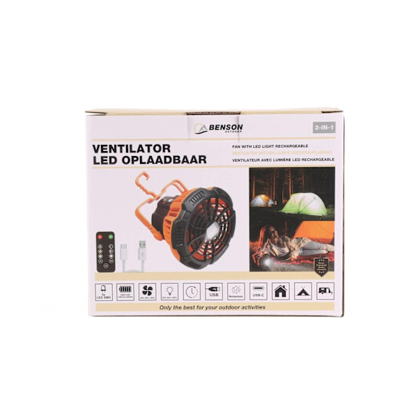 Trådløs Ventilator - Campingventilator med LED-lys og Krog_MGF Orange