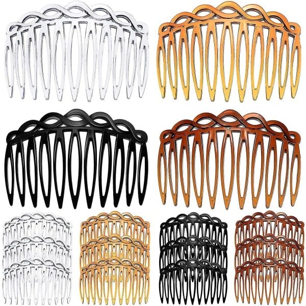 Hårkam for kvinner, fransk hårkam, plast, twist, dekorativ kam, hårklemme, brudeslør, tenner, kam for jenter (svart, klar, lys kaffe, mørk...