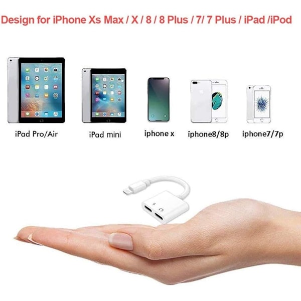 Hörlursadapter för iPhone - Splitter för Laddning och Hörlurar för iPhone 11/XR/XS/X/7/8 - Ljud, Laddning och Samtal
