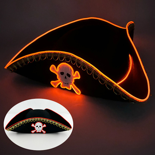 Halloween-hatt med perler, karnevalfest, LED-trådløs fluorescerende fargerik cowboyhatt, lysende hatt, laserfantasi-cowboyhatt-sfssscs Pirate Hat-Red One Size