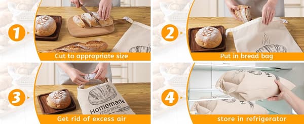 2-pack bivax brödpåsar - För surdeg - Ekologiskt linne - 43x32cm - Beige