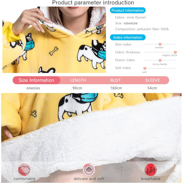 Unisex Filtgenser med hette, Vintervarm Tykkere Fleece Oversized Sherpa Brukbar Teppe Badekåpe Nattskjorte Nattøy Pyjamas for Menn Kvinner,