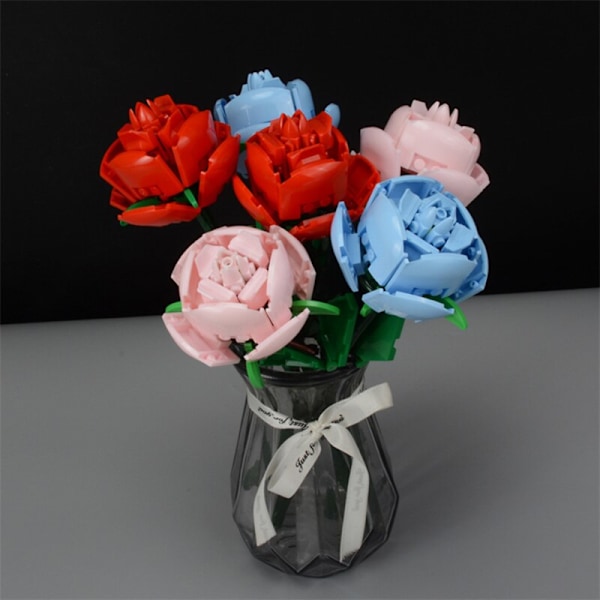 Vaaleanpunainen ruusu MOC rakennuspalikat lelut Ystävänpäivä DIY tiilisetti parisuhteen lahja rakkauden julistus kukkien kieli ensimmäinen rakkaus only flower 12Pcs