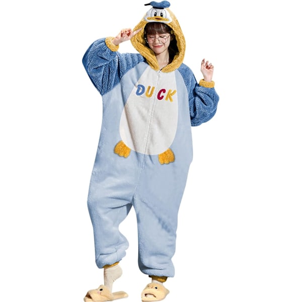 Voksen unisex jumpsuits, kostume dyrekostume onesie, natkjole, pyjamas, hættetrøje, nattøj, cosplay, pap natkostumer fest, halloween herrduck L