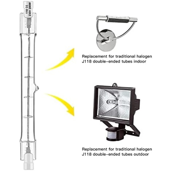 5 kpl R7S halogeenivalaisimia 118 mm 300 W 230 V, R7S halogeenivarsi 118 mm, himmennettävä R7S halogeenivarsilamppu