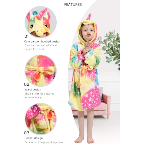 Børnebadekåber Badekåbe 3D Enhjørning med Hætte, Piger Drenge Fleece Blød Kigurumi Tegneserie Morgenhjemmekåbe Natkjole Pyjamas Lommer B-enhörning 4 130